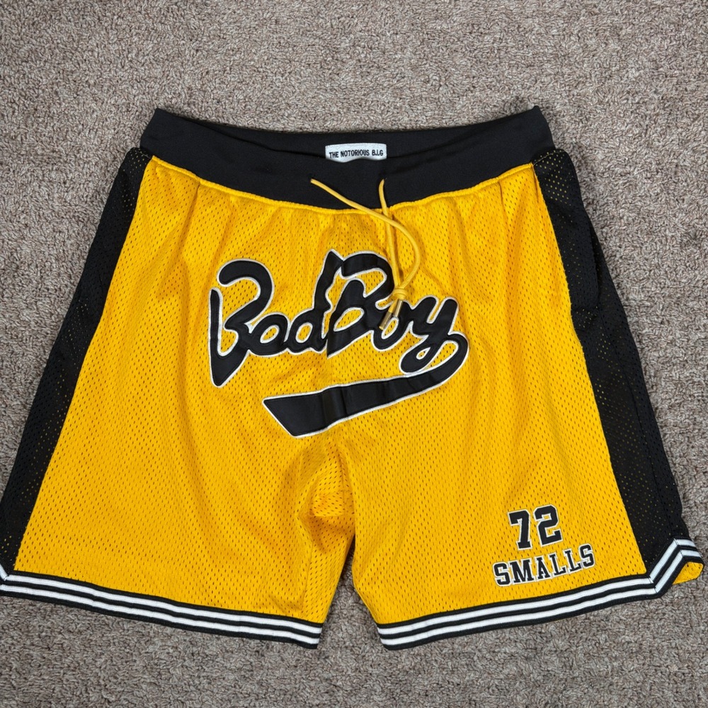 Headgear Classics Notorious BIG Bad Boy Mesh Basketball Shorts Yellow Mens 2XL